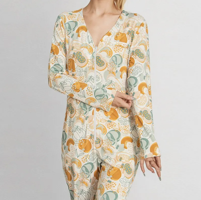 Women's Long-Sleeve Zipper-Front Romper – Comfortable Pajama & Casual Loungewear