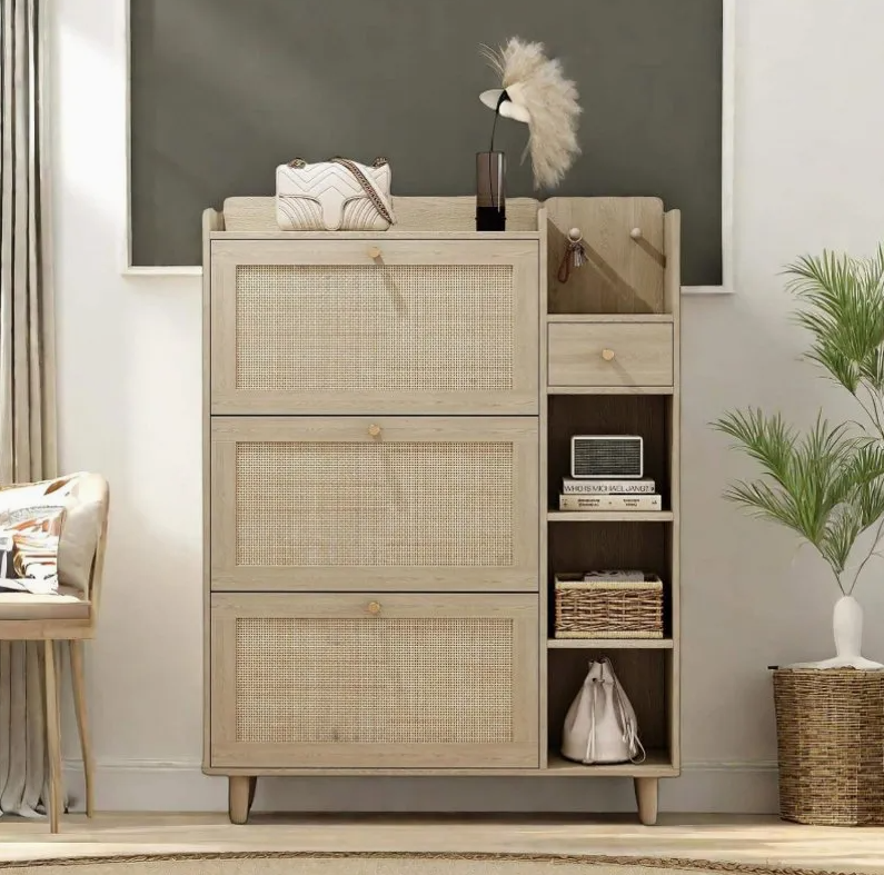 Modern MDF Wood Shoe Organizer – Custom Color Living Room Shoe Rack