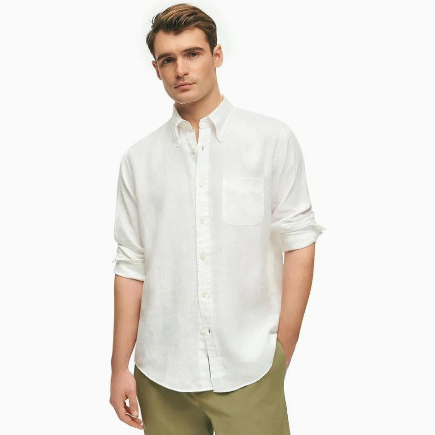 Men's 100% Linen Long Sleeve Shirt with Custom Logo