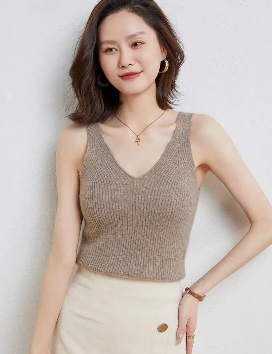 Women's 100% Cashmere Striped Camisole – Super-Soft Cozy Base Layer Tank Top