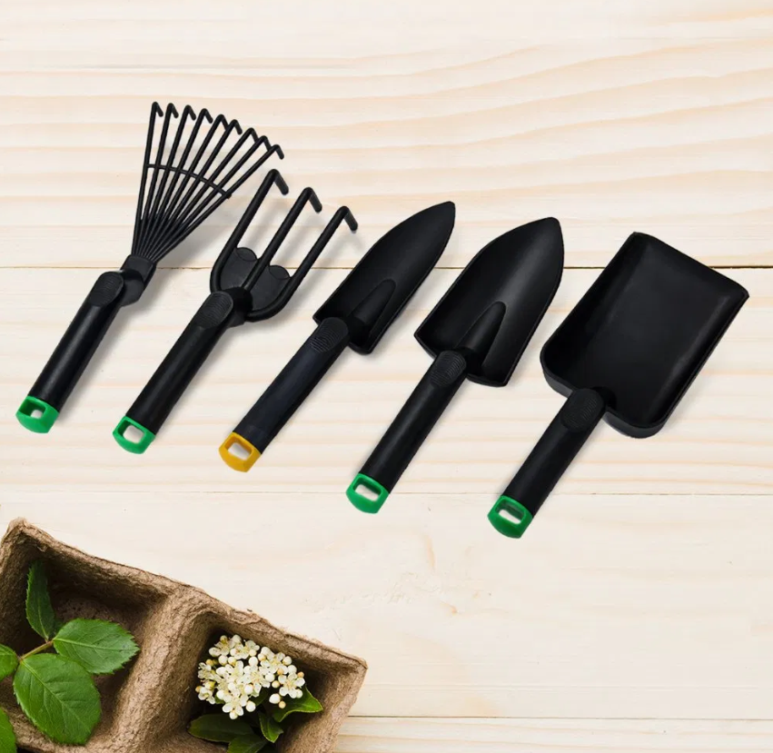 5-in-1 Plastic Garden Tool Set – Shovel, Cultivator, Rake & Multi-Purpose Gardening Tools