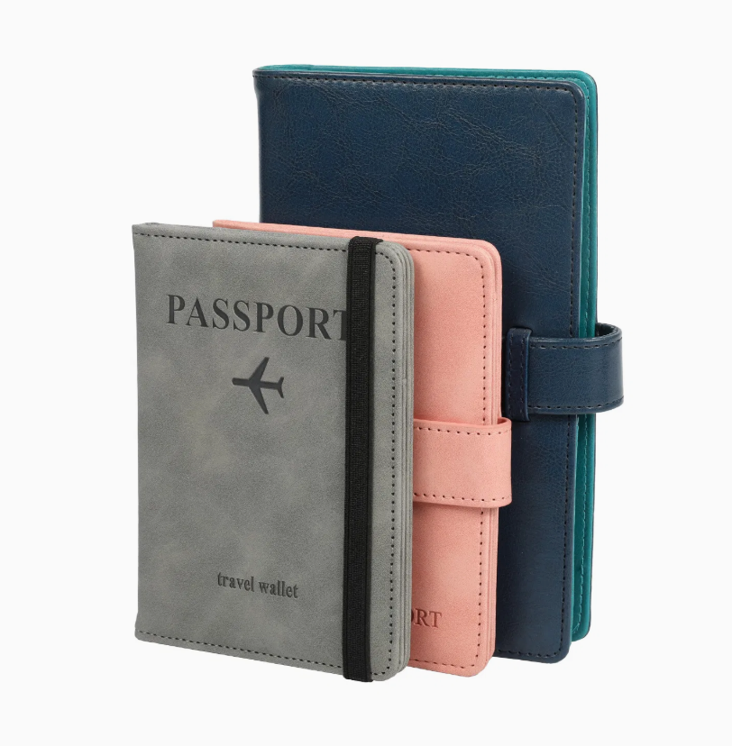 Genuine Leather Multi-Function Wallet – Metal Magnetic Credit Card, Coin & Passport Holder