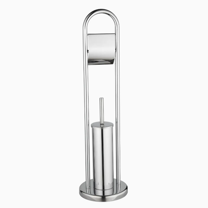 Stainless Steel Freestanding Portable Toilet Brush Holder Set with Paper Holder