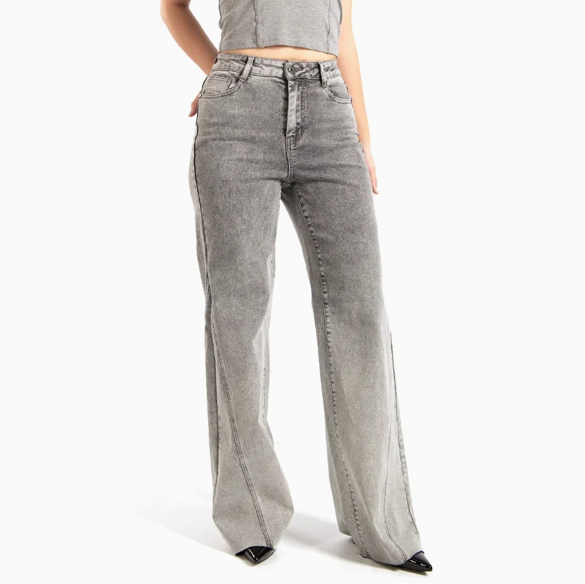 Women's High-Waist Gray Wide-Leg Mom-Fit Jeans – Relaxed Denim Trousers