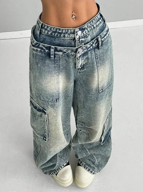 Women's Loose Boyfriend Ripped Jeans – Double-Waist High-Street Hip-Hop Denim