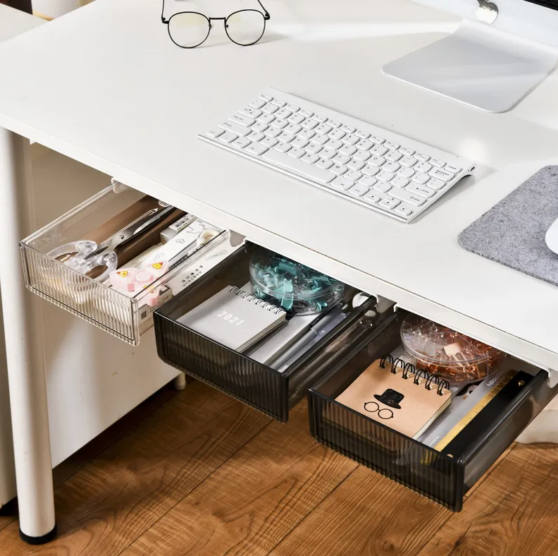 Transparent Under-Desk Drawer Organizer – Desktop & Office Stationery Storage Rack