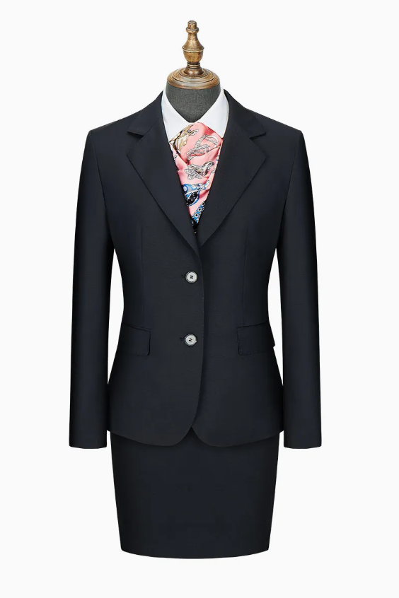 Ready-to-Ship Women's Dark Navy Business Suit Set – 270g 50% Wool Blazer & Skirt/Pants