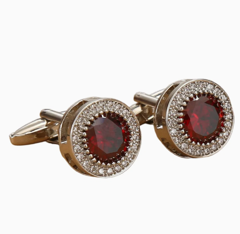 Men's Red Crystal Rhinestone Cufflinks – Diamond-Shine Formal Shirt Accessories