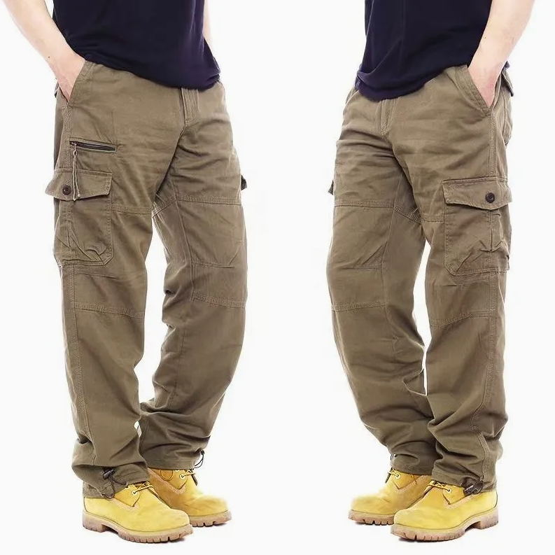 Men's Casual Stretch-Waist Wide-Fit Cargo Pants with Multiple Pockets