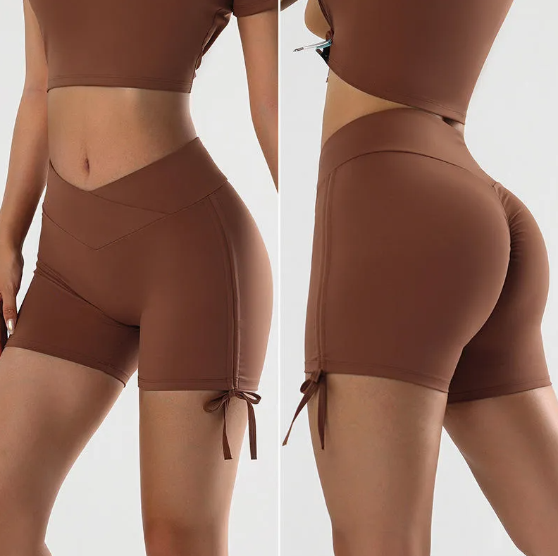 Women's High Crossover-Waist Workout Shorts – Gym, Running, Yoga & Biker Athletic Shorts